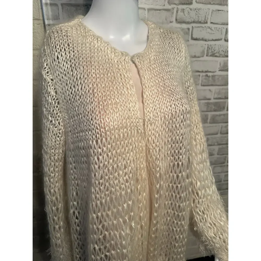 rare The Row Frayed Knit Duster Cardigan XS Cream Silk Cashmere Mohair Authentic